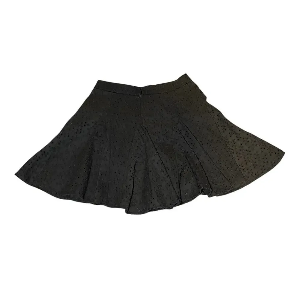 Free People Womens Black Crochet Lace Back Zip Mini Asymmetrical Goth Skirt Sz 2
